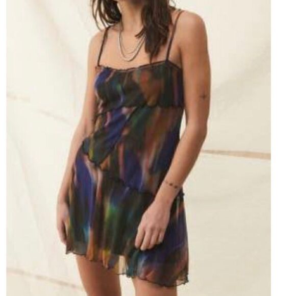 Urban Outfitters Moxi Multi Earth Tone Mini Slip Dress - Picture 1 of 15